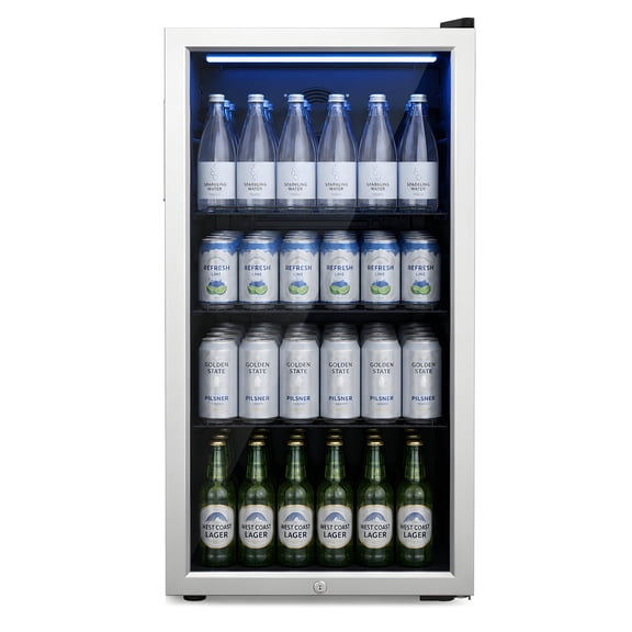 Ktaxon 130 Can Beverage Refrigerator, 3.2 Cu. Ft. Drink Cooler with Double Layer Glass Door, Adjustable Shelf & Lock, 32-50°F for Home Office Bar