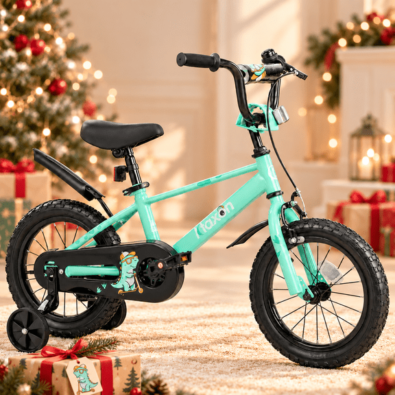 Ktaxon 14 Inch Dino Kids Bike for Boys & Girls Age 3-5, Dinosaur Bicycle w/ Training Wheels, Dual Brakes for 36"-47" Tall