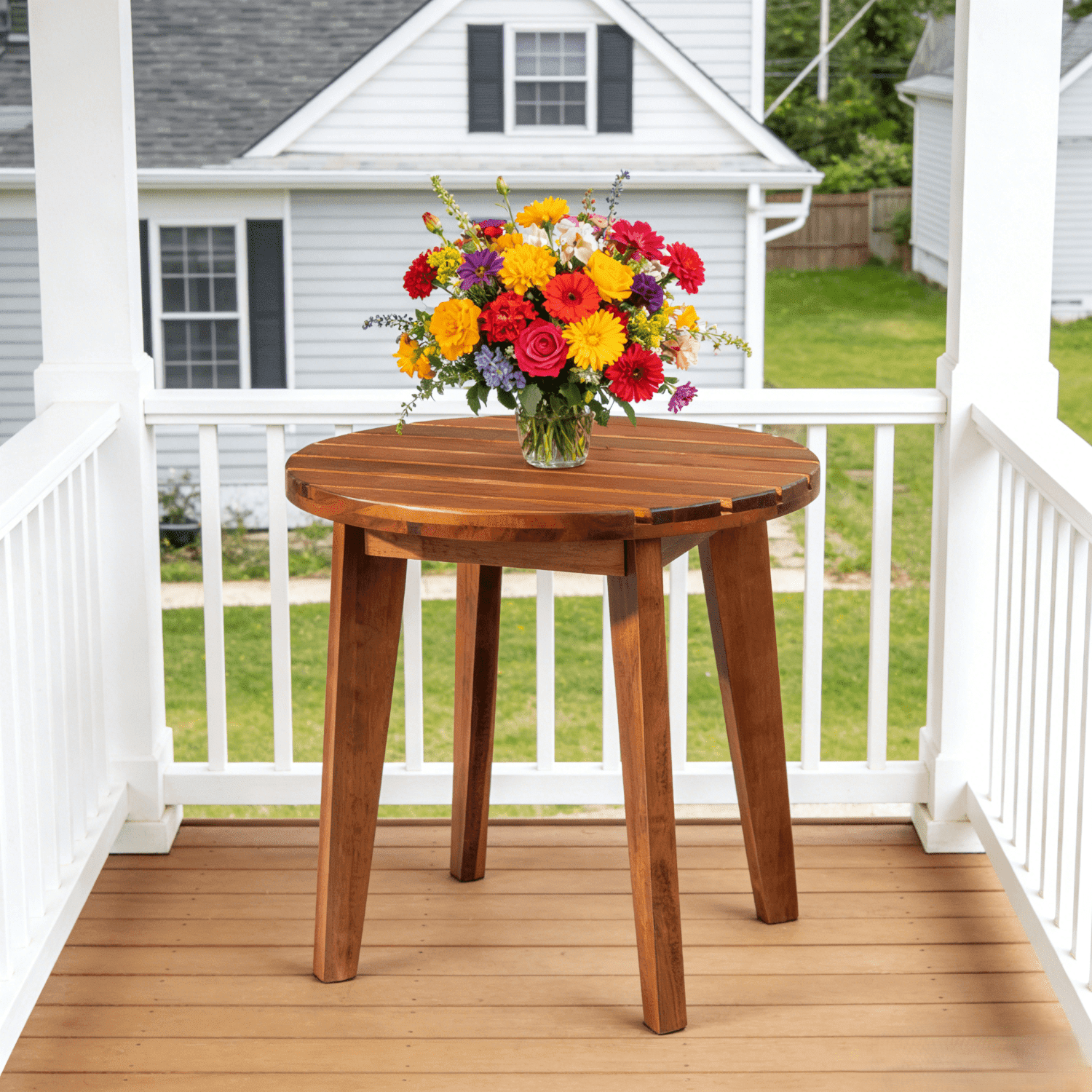 Ktaxon 15.7in Outdoor Round End Table Table, Poplar Wood Small Side Table, for Indoor Outdoor Patio Balcony Lawn Pool Living Room, Natural
