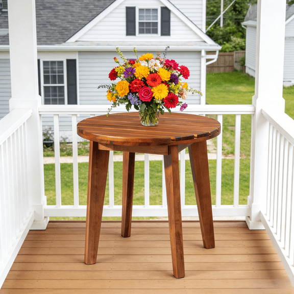 Ktaxon 15.7in Outdoor Round End Table Table, Poplar Wood Small Side Table, for Indoor Outdoor Patio Balcony Lawn Pool Living Room, Natural