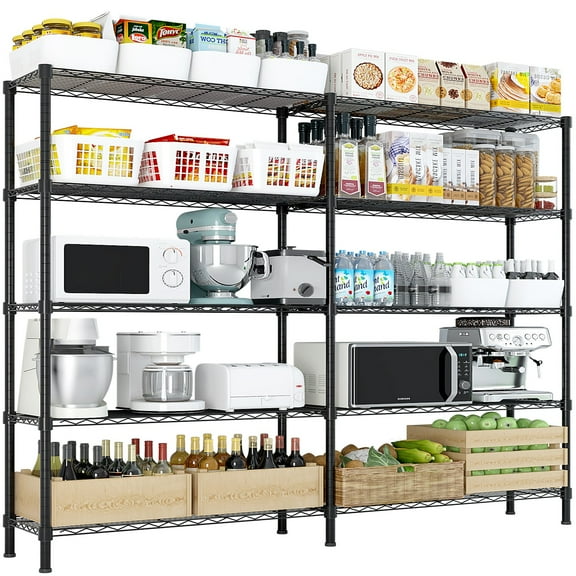 Ktaxon 1500LBS Heavy Duty Wire Shelving, 5-Tier Extra-wide Metal Shelves, Steel Garage Storage Rack, Adjustable DIY Corner Commercial Shelving for Pantry Storage Organizer, 58"W x 13.8"D x 71"H, Black