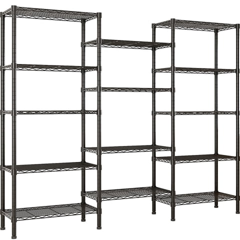 Ktaxon 3-Rows 1820LBS Heavy Wire Shelving, 5-Tier Steel Garage Storage Rack, Adjustable DIY Organizer, 62.9"W x 13.8"D x 70.8"H, Black