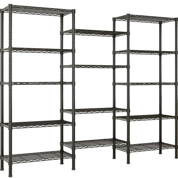 Ktaxon 3-Rows 1820LBS Heavy Duty Wire Shelving, 5-Tier Steel Garage Storage Rack, Adjustable DIY Metal Commercial Shelving for Garage Pantry Storage Organizer, 62.9"W x 13.8"D x 70.8"H