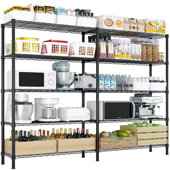 Ktaxon 1500LBS Heavy Duty Wire Shelving, Steel Garage Storage Rack, 5-Tier Adjustable DIY Corner Metal Shelves, 58"W x 13.8"D x 71"H, Black