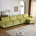 thumbnail image 1 of Ktaxon 155" W Sectional Convertible Sofa L Shaped Modular Couch with Chaise Corduroy Sleeper Set with 4 Oversized Seats Olive Green, 1 of 7