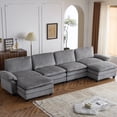 thumbnail image 1 of Ktaxon 155" W Sectional Convertible Sofa U Shaped Modular Couch with Double Chaise Corduroy Sleeper Set with 4 Oversized Seats Gray, 1 of 8