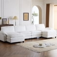 thumbnail image 1 of Ktaxon 155" W Sectional Convertible Sofa U Shaped Modular Couch with Double Chaise Corduroy Sleeper Set with 4 Oversized Seats White, 1 of 9