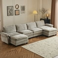 thumbnail image 1 of Ktaxon 157" W Sectional Sofa U Shaped Couch with Double Chaise Teddy Velvet Sleeper Set with 4 Oversized Seats Light Gray, 1 of 11