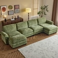 thumbnail image 1 of Ktaxon 157" W Sectional Sofa U Shaped Couch with Double Chaise Teddy Velvet Sleeper Set with 4 Oversized Seats Olive Green, 1 of 10