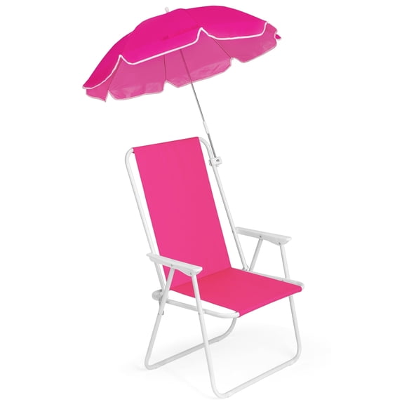 Ktaxon 15in XL Folding Beach Chair with Adjustable Umbrella, Portable Camping Chair for Adults, 265lbs Capacity, Lightweight, Shocking Pink