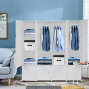 Ktaxon 16-Cube DIY Closet Clothes Organizer Storage Shelves,Portable Wardrobe W/Doors,Modular Bookcase Organizers Unit w/3 Hanging Rods