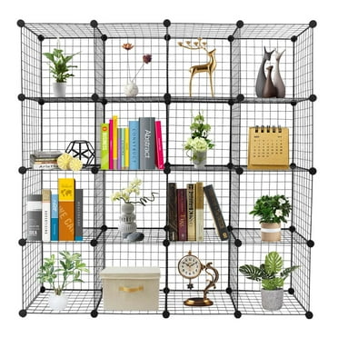 Ktaxon 16-Cube Organizer, Stackable Metal Grid Modular Cubbies Shelves Bookcase Multifunctional