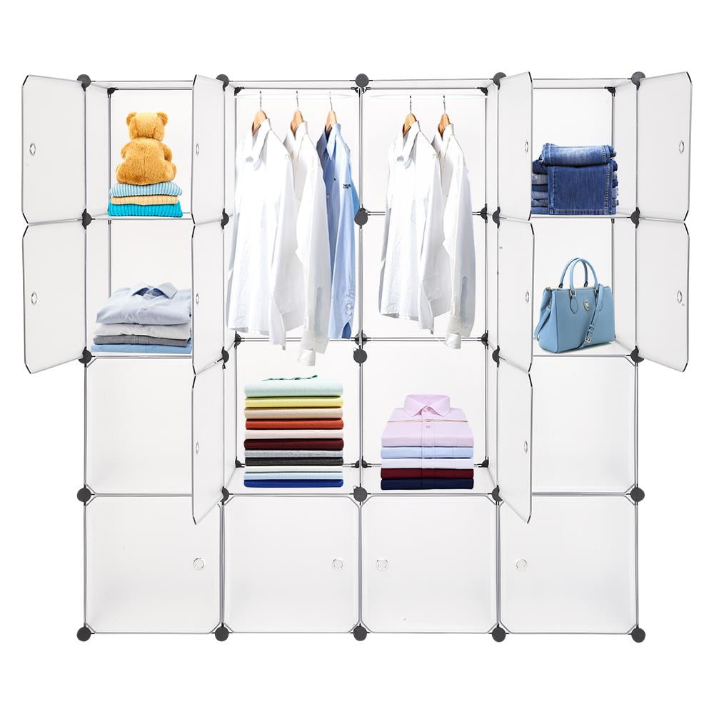 Hassch 20 Cube Portable Clothes Closet, Plastic Wardrobe with Hanging Rods  & Storage Shelves, White