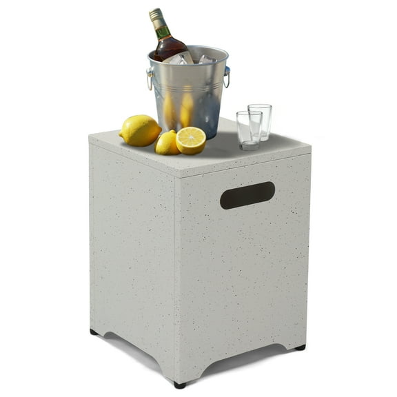 Ktaxon 16in Outdoor Propane Tank Hideaway Table with Adjustable Foot Pads for Patio and Deck, 16.5lb, Terrazzo