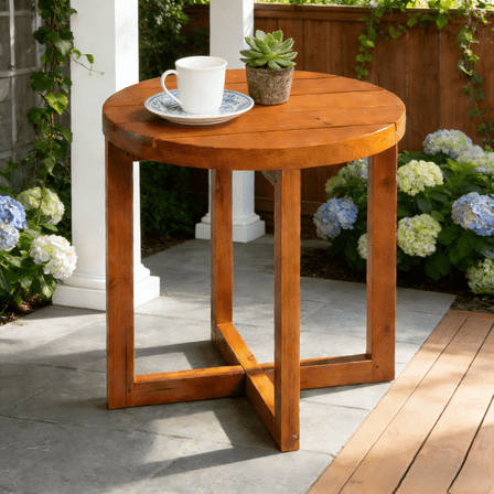 Ktaxon 17.7in Round Side Table, Small Wood End Table, for Indoor Outdoor Patio Balcony Lawn Pool Living Room, Teak, Round