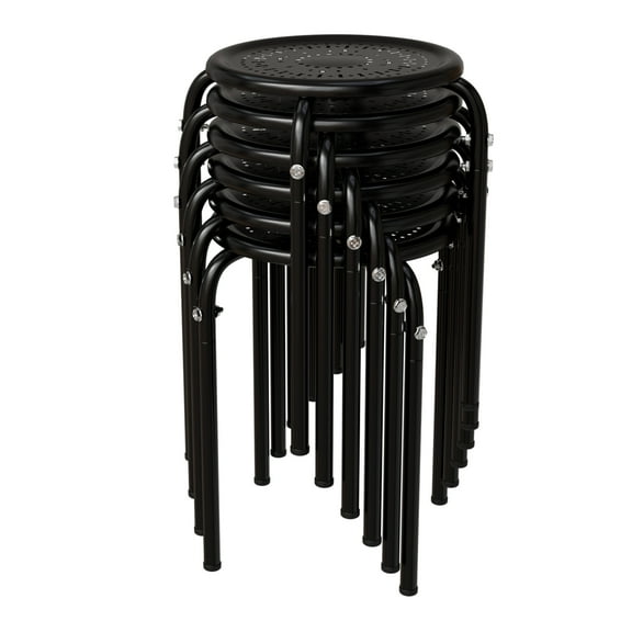Ktaxon 17.7in Metal stools, 6-pack Round Ones, Black With Daisy Mesh Seats, Portable Stacking Chairs for Home Office Outdoors