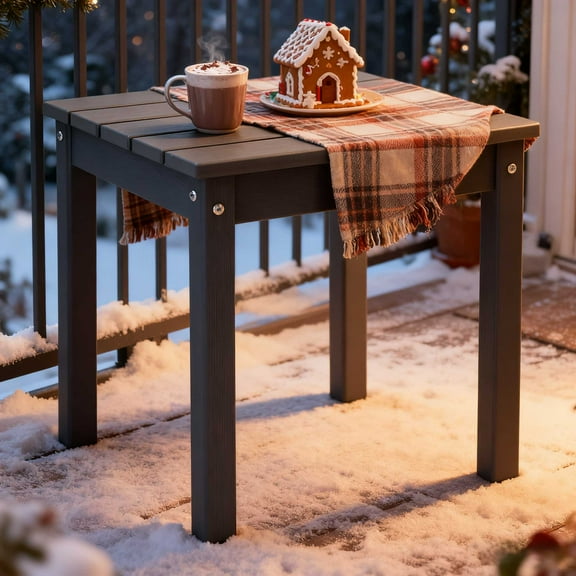 Ktaxon 17.7x17.7in Square HDPE Outdoor Side Table, Weather-Resistant Patio End Table for Indoor Outdoor Use, Dark Grey