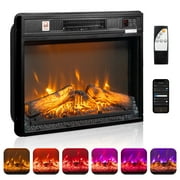 Ktaxon 18" Electric Fireplace Inserts with APP & Remote Control, 1400W Recessed Stove Heater with 8H Timer, 6 Flame Colors, 5 Brightness for Indoor Use