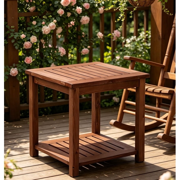 Ktaxon 17in Wood Square Side Table, Patio End Table, Carbonized Color