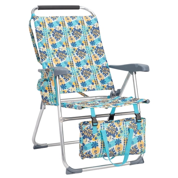 Ktaxon 17in Backpack Beach Chair, 7-Position Protable Beach Chair, Light-Weight Foldable Camping Chair with Back Storage Bag & Shoulder Strap for Beach Poolside (Retro Summer)