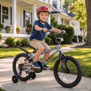 Ktaxon 18 Inch Kids Bike for Boys & Girls Age 5-9, Bicycle w/ Splatter Decals, Removable Training Wheels, Kickstand, Dual V-Brakes for 45-57 Tall