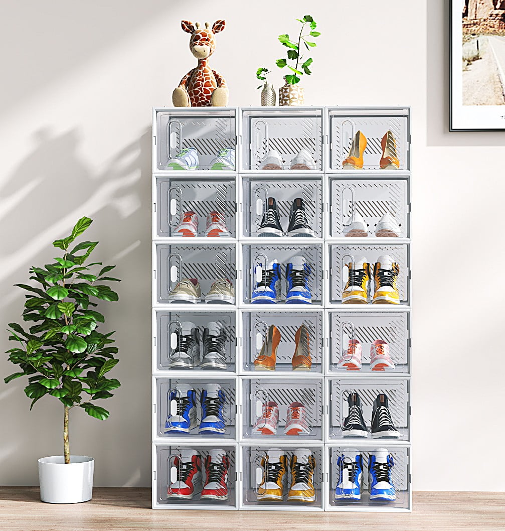 Ktaxon 18 PCS Shoe Boxes Clear Plastic Stackable Storage Box Closet ...