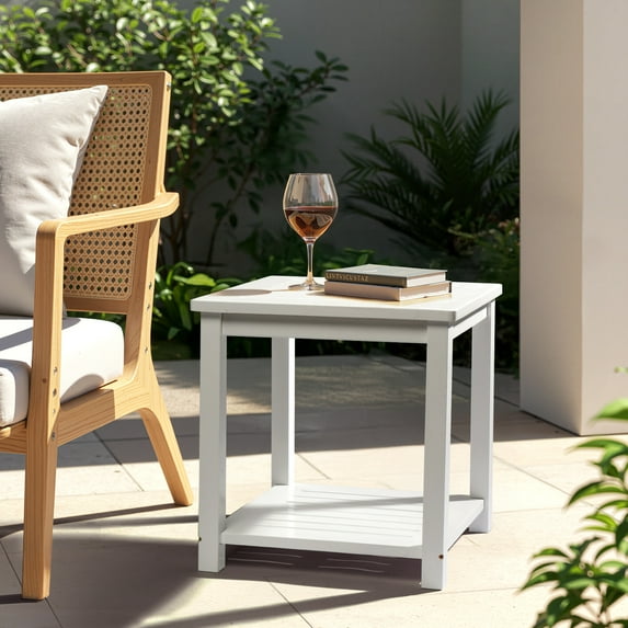 Ktaxon 18" Wood Square Side Table, Patio End Table, Suitable for Outdoor Porch Deck Pool, White