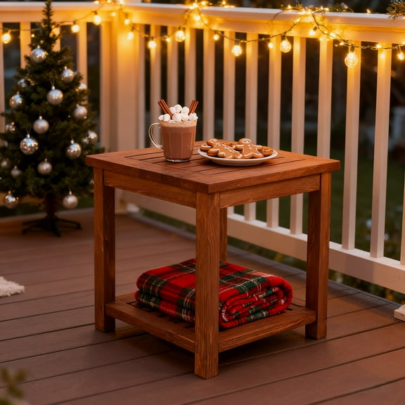 Ktaxon 18 in Wood Side Table, Outdoor Wooden Coffee Table, Wood Table for Tea for Patio, Garden, Balcony, Deck, Sitting Room, Square Wooden Stand