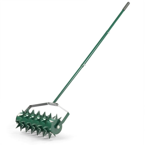 Ktaxon 18-inch Manual Galvanized Steel Lawn Aerator with Double Spikes Fillable Drum for Soil Aeration Green