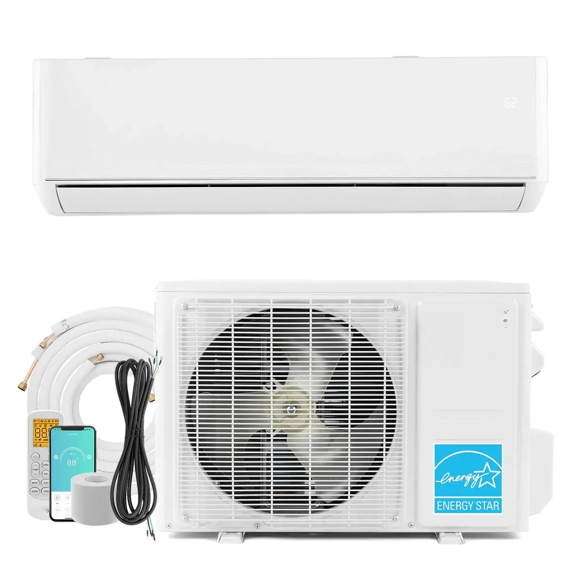 Ktaxon 18000 BTU 23 SEER2 230V Wifi Enabled Ductless Mini Split Air Conditioner with Heat Pump Inverter & Install Kit