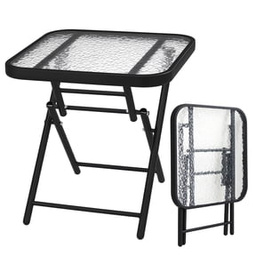 Ktaxon 18in Outdoor Metal Folding Glass Table, Square Side End with Tempered Glass Top for Porch Yard, Balcony, Garden, Black