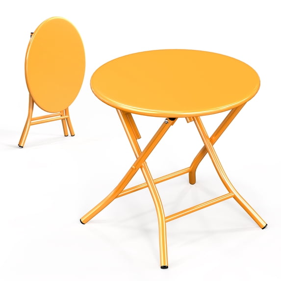 Ktaxon 18in Outdoor Metal Folding Side Table, Round End Table, Small Coffee Side Table for Porch Yard, Balcony, Garden, Orange