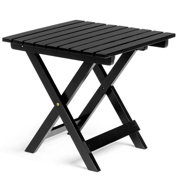Ktaxon 18in Square Wooden Folding Side Table, Solid Wood End Table Coffee Table, Outdoor Small Patio Table, Black