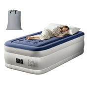 Ktaxon 18in Twin Air Mattress with Built-in Pump, Elevated Inflatable Airbed, Blow up Mattress for Camping Home Guests, Blue & White