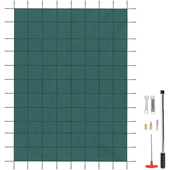 Ktaxon 18x36 FT Green Rectangular Safety Pool Cover w/4x8FT Step - Durable Mesh Net, Fall Winter Leaf Guard
