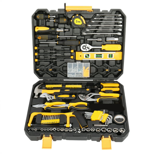 Ktaxon 198 Piece Tool Set, General Household Hand Tool Kit Socket Wrench Auto Repair Tool, W/ Storage Case, Yellow