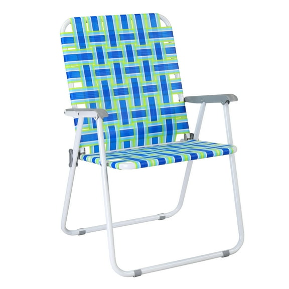 Ktaxon 1Pc Oversize Patio Lawn Folding Chair, Outdoor Webbed Portable Seating, Lightweight Steel Beach Dining Chair for Outdoor Yard, Garden (Blue, Oversized)