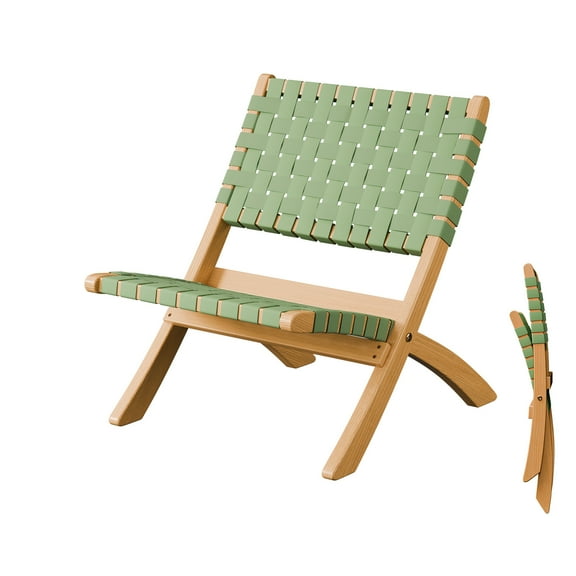 Ktaxon 1Pc Wood Woven Folding Chair, Portable Low Slung Seating for Indoor Outdoor Porch Garden Living Room, Green