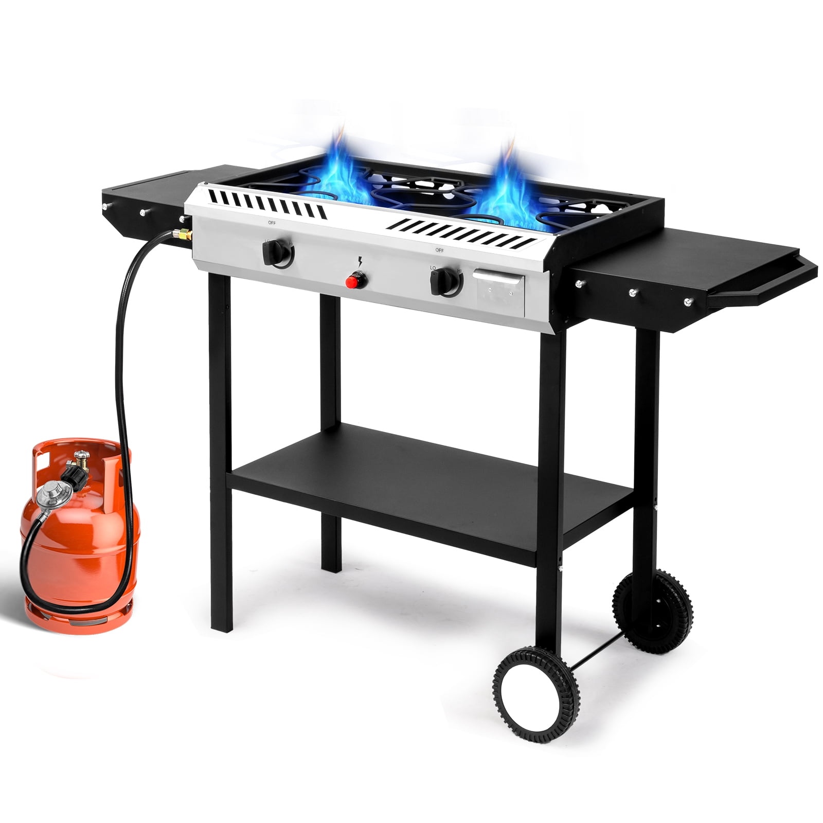 Ktaxon 2 Burner Propane Stove Gas Cooker with Auto Ignition, Side Shelf, 150,000 BTU for Outdoor Cooking