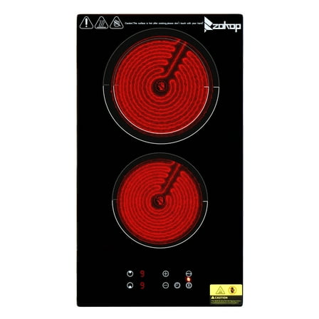 Ktaxon 2 Burners Electric Ceramic Cooktop 20 inch, 220-240V Plug Flat Top Stove, Multi-function Elecric Stovetop w/9 Heating Level, Timer & Kid Safety Lock, Sensor Touch Control, Timer Setting, 3000W