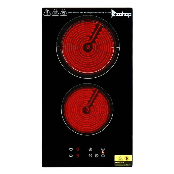 Ktaxon 2 Burners Electric Ceramic Cooktop 20 inch, 220-240V Plug Flat Top Stove, Multi-function Elecric Stovetop w/9 Heating Level, Timer & Kid Safety Lock, Sensor Touch Control, Timer Setting, 3000W
