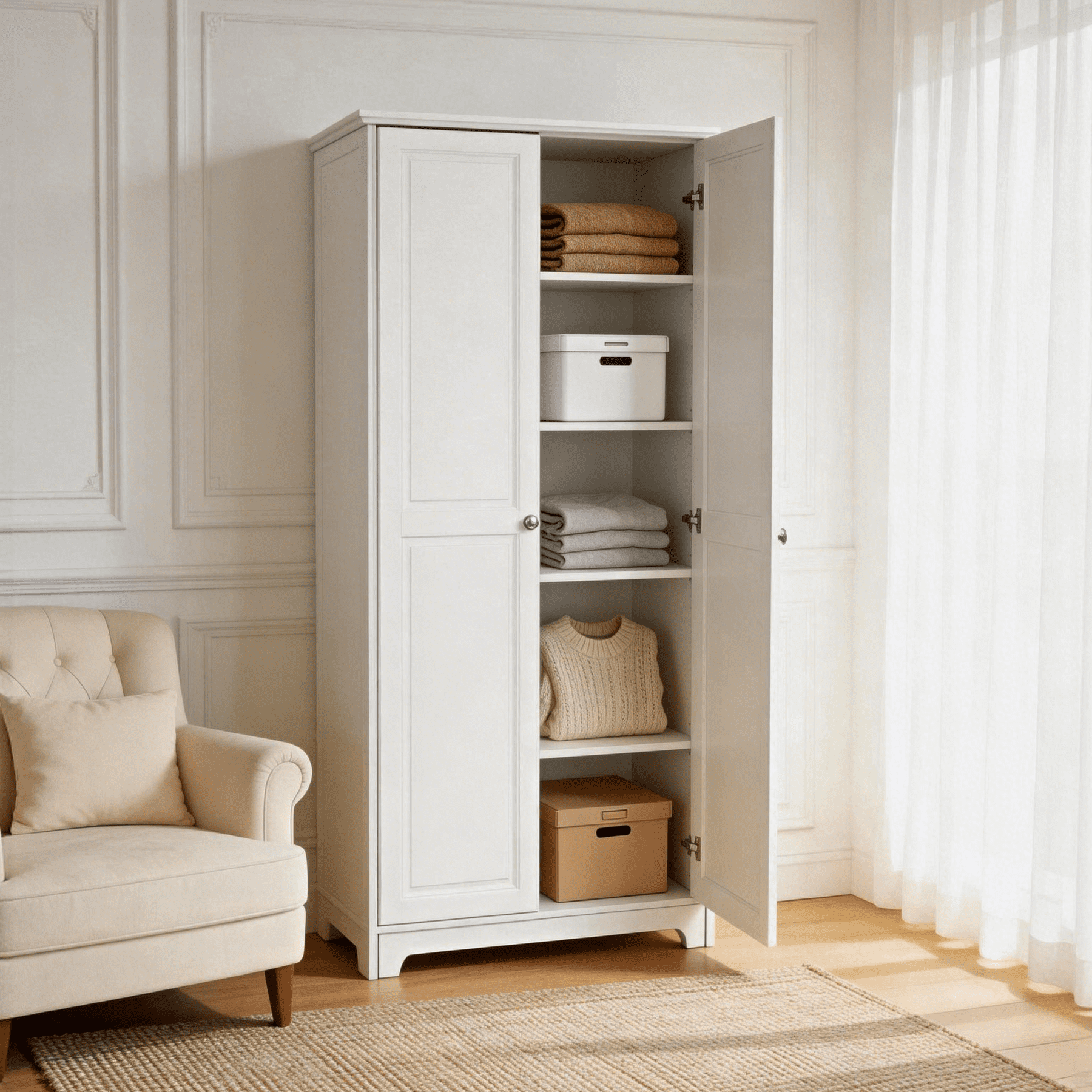 Ktaxon White 2-Door Tall Closet Armoire with 5 Shelves, Kitchen