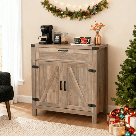 Ktaxon Farmhouse Sideboard, 2 Door Storage Cabinet, Antique Kitchen Pantry with Drawer and Adjustable Shelf, Rustic Gray