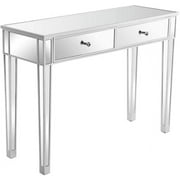 Ktaxon 2-Drawer Mirrored Makeup Vanity Desk with Glass Top, Silver Console & Bedside Table