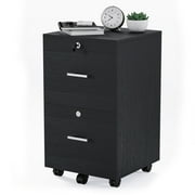 Ktaxon 2-Drawer Rolling Wood File Cabinet with Lock, Portable Vertical Mobile Wooden Storage, Business Filing Cabinet for Home Office,Black