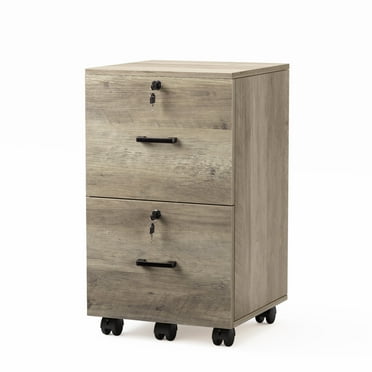 Ktaxon 2-Drawer Rolling Wood File Cabinet with Lock, Portable Vertical Mobile Wooden Storage Filing Cabinet for Home Office,Oak Gray