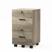 Ktaxon 2-Drawer Rolling Wood File Cabinet with Lock, Portable Vertical Mobile Wooden Storage Filing Cabinet for Home Office,Oak Gray