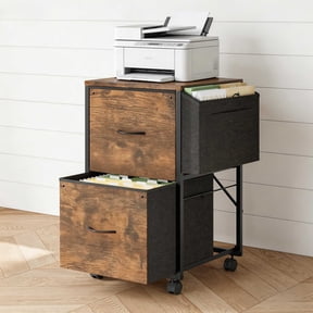 Ktaxon 2-Drawer Rolling File Cabinet with Wheels Side Bag, Fabric Drawers Printer Stand for Home Office, Fits Letter Size, Brown