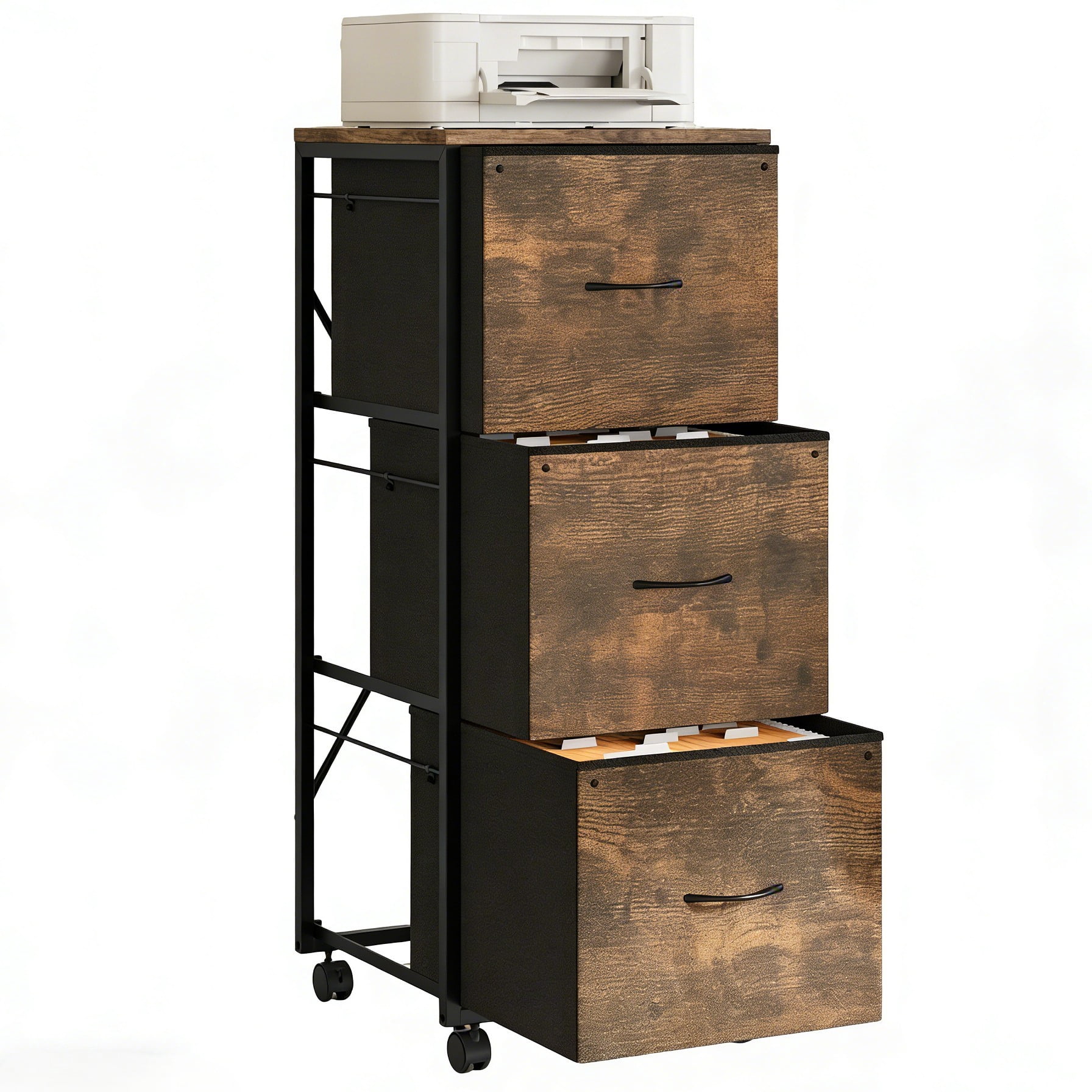 Ktaxon Height File Cabinet, Rolling File Cabinet Mobile Tall File Cabinet with Wheels, Fabric Drawers Printer Stand for Home Office, Fits Letter Size, Rustic Brown
