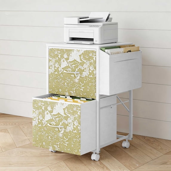 Ktaxon 2-Drawer Rolling File Cabinet with Wheels Side Bag, Fabric Drawers Printer Stand for Home Office, Fits Letter Size, White Green
